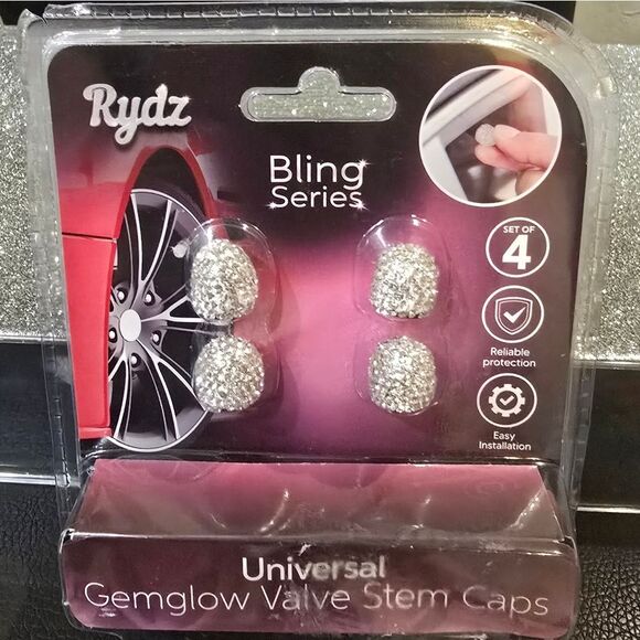 Rydz Bling Series Universal Gemglow Silver Crystal Valve Stem Caps - Picture 5 of 6